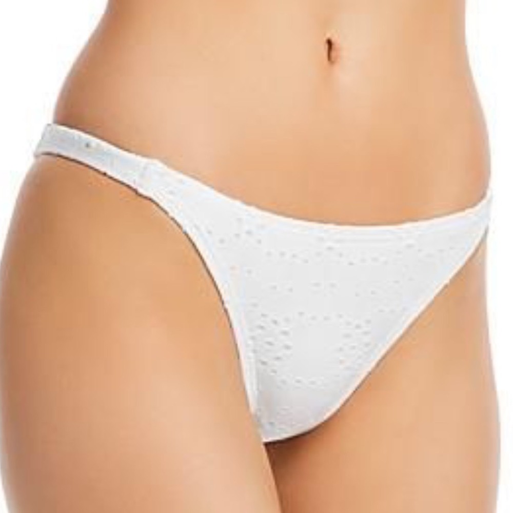 Aqua Swim Womens White Eyelet Bikini Bottom Low Rise Snow‎ AQAE22703 Small NEW